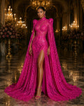Neon Pink Black - Marvelous Mermaid Luxury Shiny Sequin 4-Way Stretch Mesh Fabric – Prom & Evening Dress Material By The Yard.