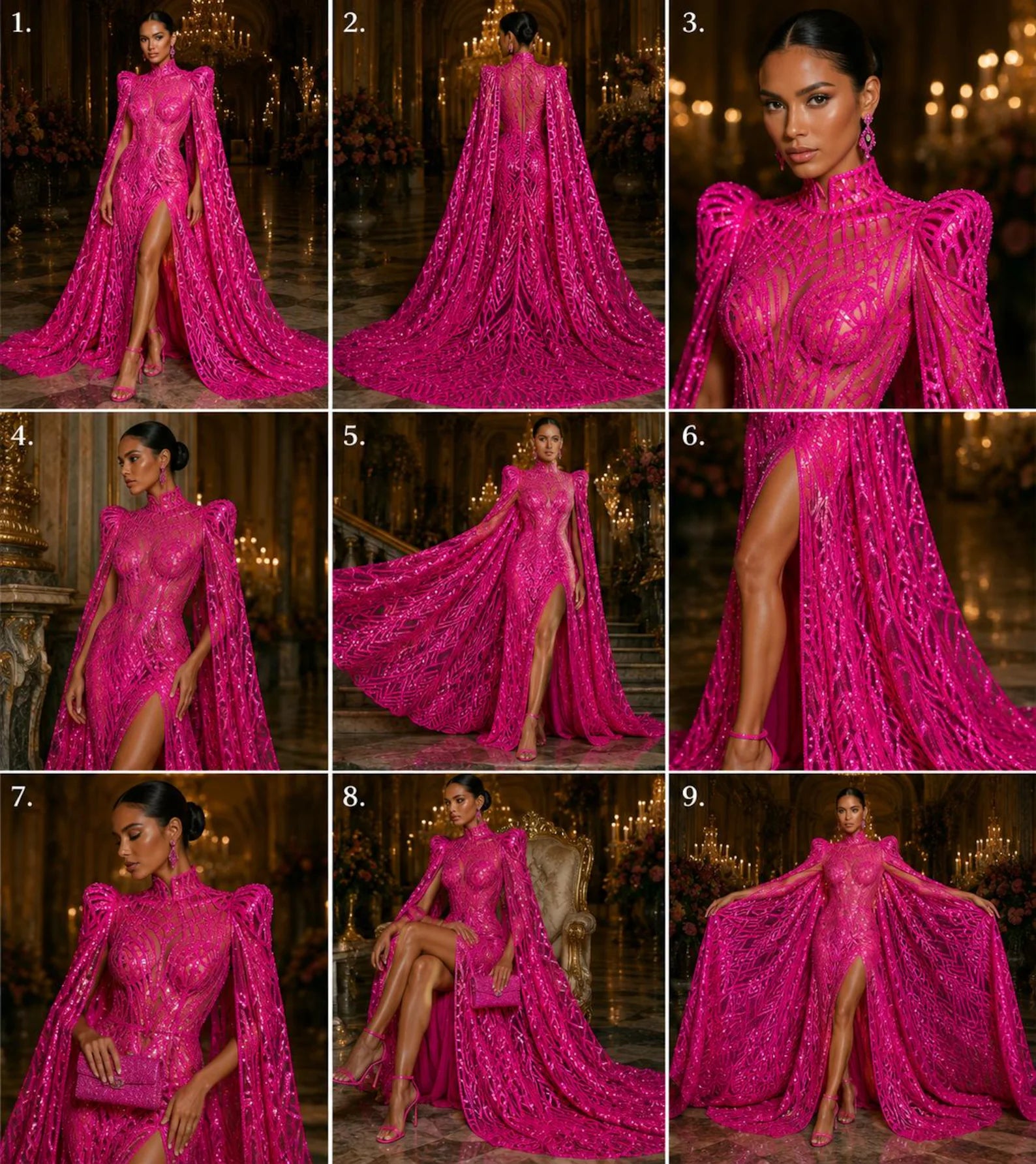 Neon Pink Black - Marvelous Mermaid Luxury Shiny Sequin 4-Way Stretch Mesh Fabric – Prom & Evening Dress Material By The Yard.