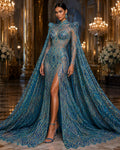 Mint/Aqua - Marvelous Mermaid Luxury Shiny Sequin 4-Way Stretch Mesh Fabric – Prom & Evening Dress Material By The Yard.