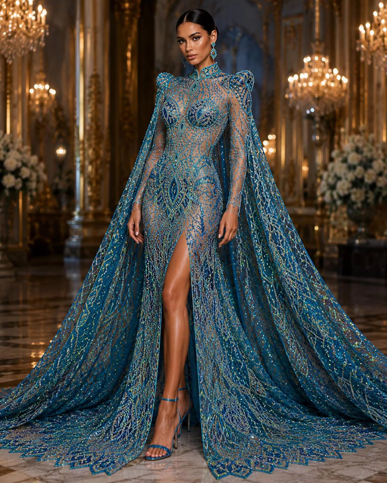 Mint/Aqua - Marvelous Mermaid Luxury Shiny Sequin 4-Way Stretch Mesh Fabric – Prom & Evening Dress Material By The Yard.