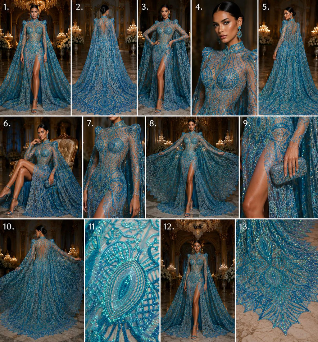 Mint/Aqua - Marvelous Mermaid Luxury Shiny Sequin 4-Way Stretch Mesh Fabric – Prom & Evening Dress Material By The Yard.