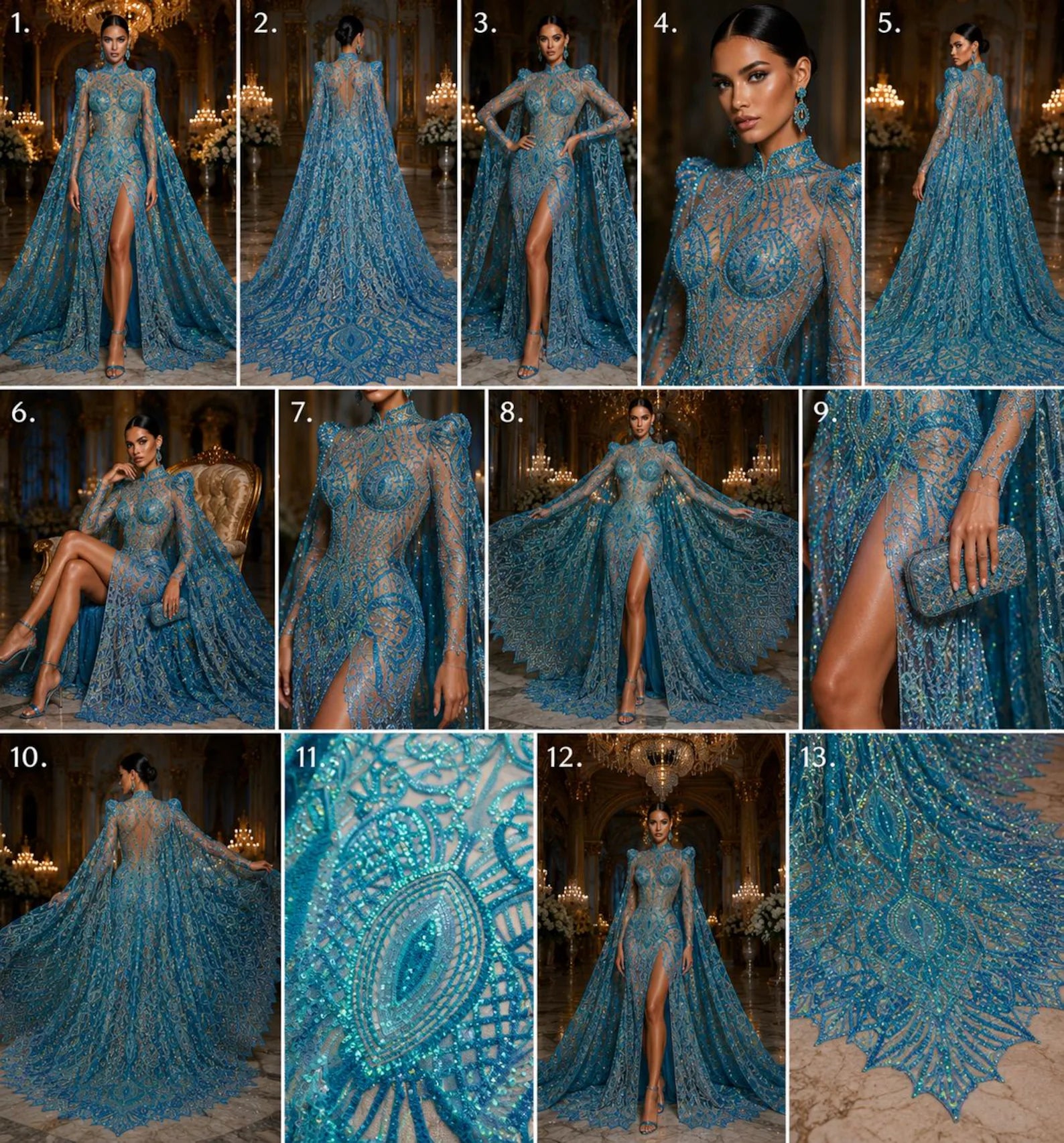 Mint/Aqua - Marvelous Mermaid Luxury Shiny Sequin 4-Way Stretch Mesh Fabric – Prom & Evening Dress Material By The Yard.