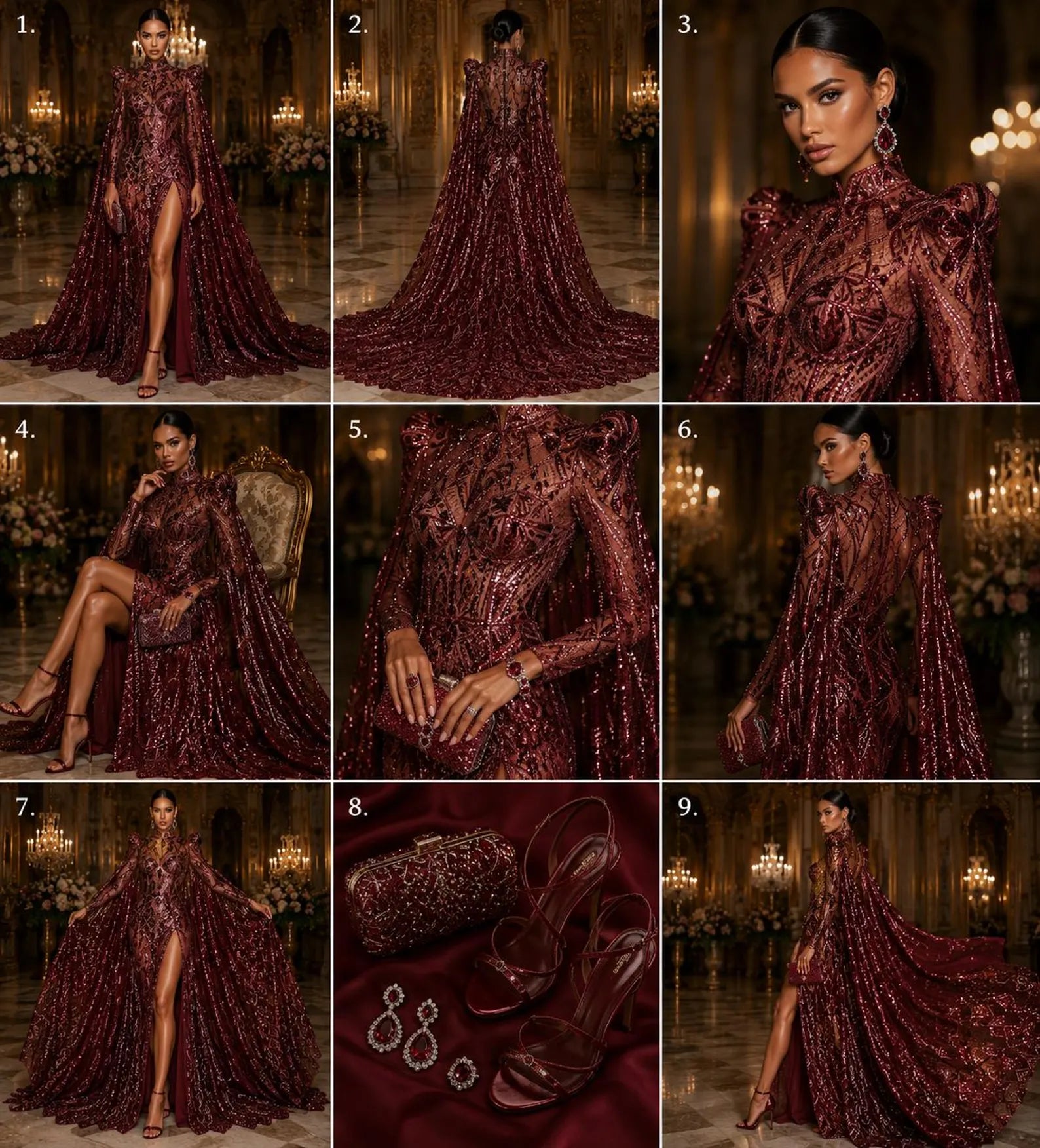 Burgundy - Marvelous Mermaid Luxury Shiny Sequin 4-Way Stretch Mesh Fabric – Prom & Evening Dress Material By The Yard.