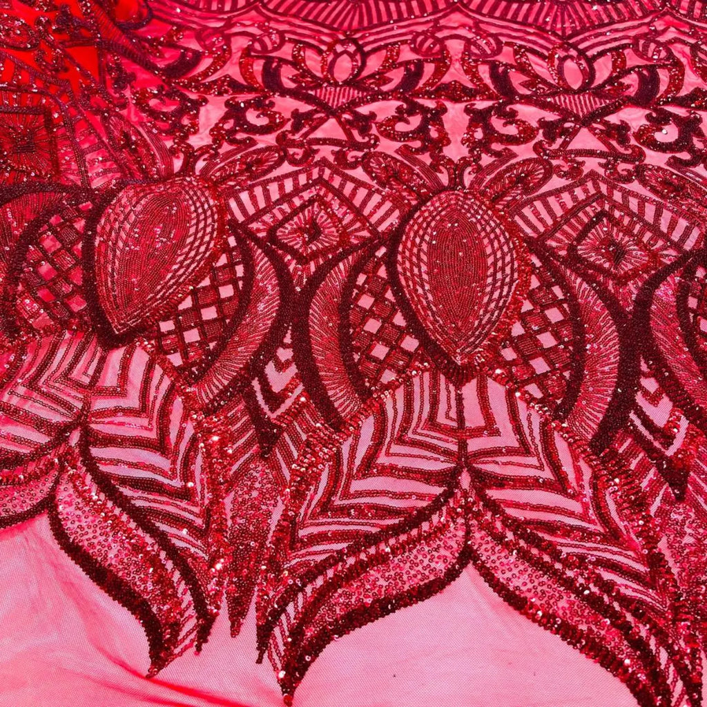 Red - Marvelous Mermaid Luxury Shiny Sequin 4-Way Stretch Mesh Fabric – Prom & Evening Dress Material By The Yard.