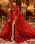 Red - Marvelous Mermaid Luxury Shiny Sequin 4-Way Stretch Mesh Fabric – Prom & Evening Dress Material By The Yard.