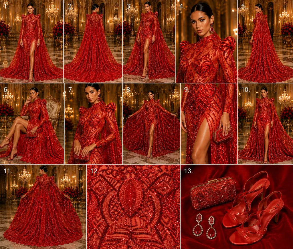 Red - Marvelous Mermaid Luxury Shiny Sequin 4-Way Stretch Mesh Fabric – Prom & Evening Dress Material By The Yard.