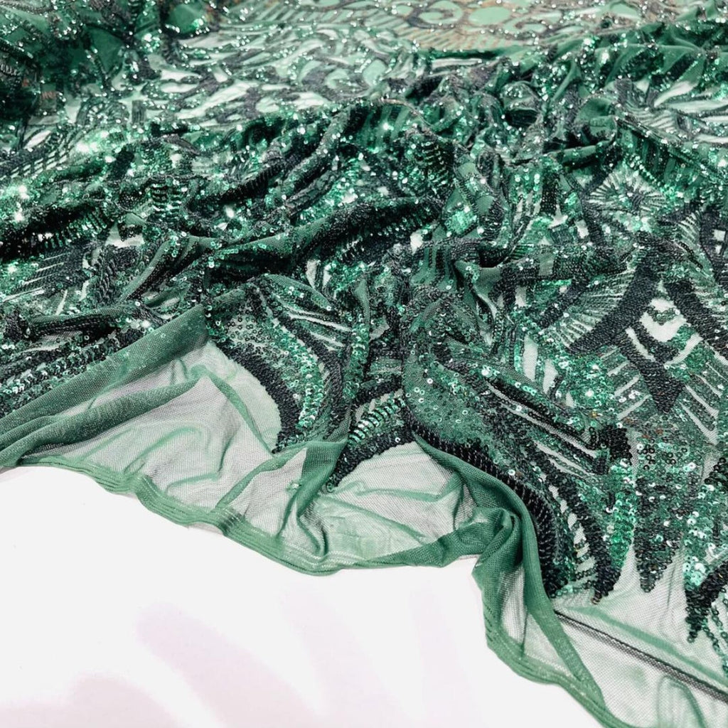 Hunter Green - Marvelous Mermaid Luxury Shiny Sequin 4-Way Stretch Mesh Fabric – Prom & Evening Dress Material By The Yard.