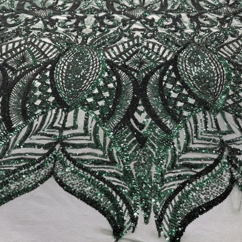Hunter Green - Marvelous Mermaid Luxury Shiny Sequin 4-Way Stretch Mesh Fabric – Prom & Evening Dress Material By The Yard.