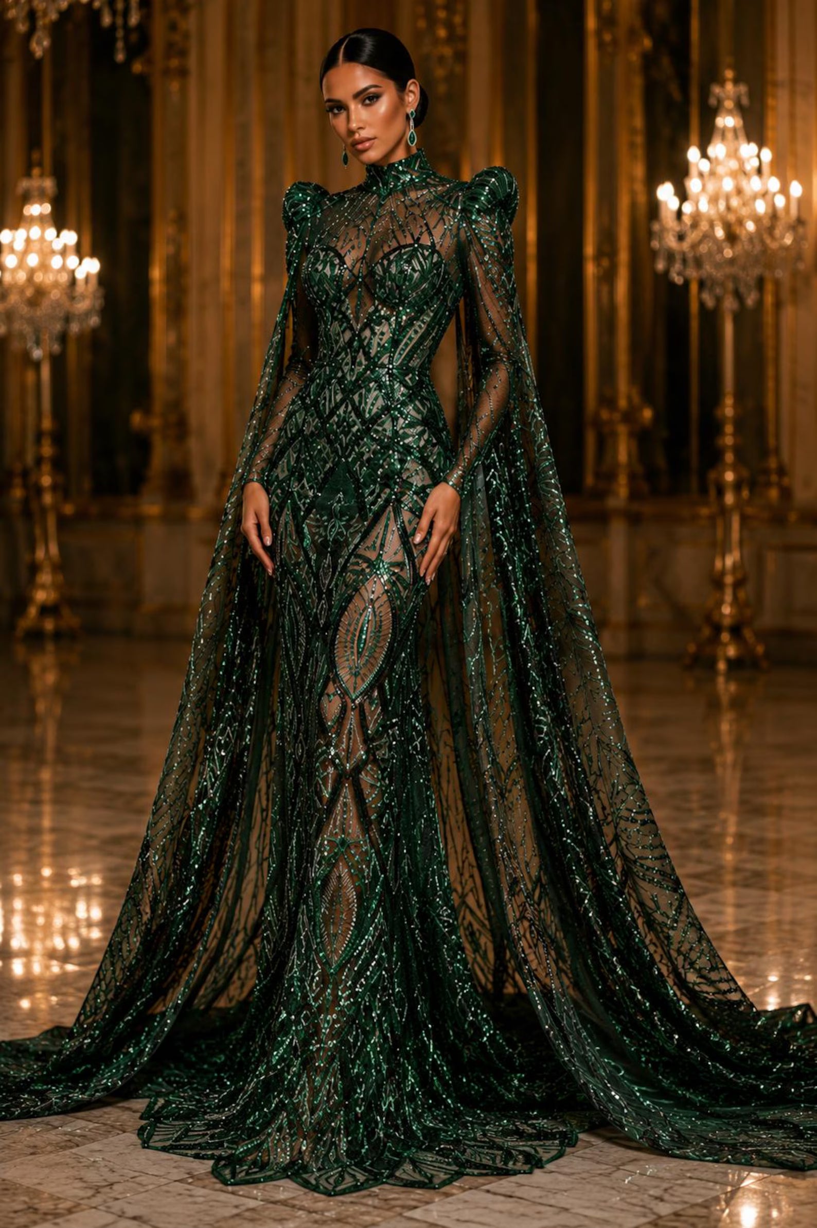 Hunter Green - Marvelous Mermaid Luxury Shiny Sequin 4-Way Stretch Mesh Fabric – Prom & Evening Dress Material By The Yard.