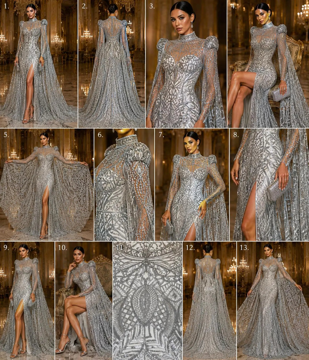 Silver - Marvelous Mermaid Luxury Shiny Sequin 4-Way Stretch Mesh Fabric – Prom & Evening Dress Material By The Yard.