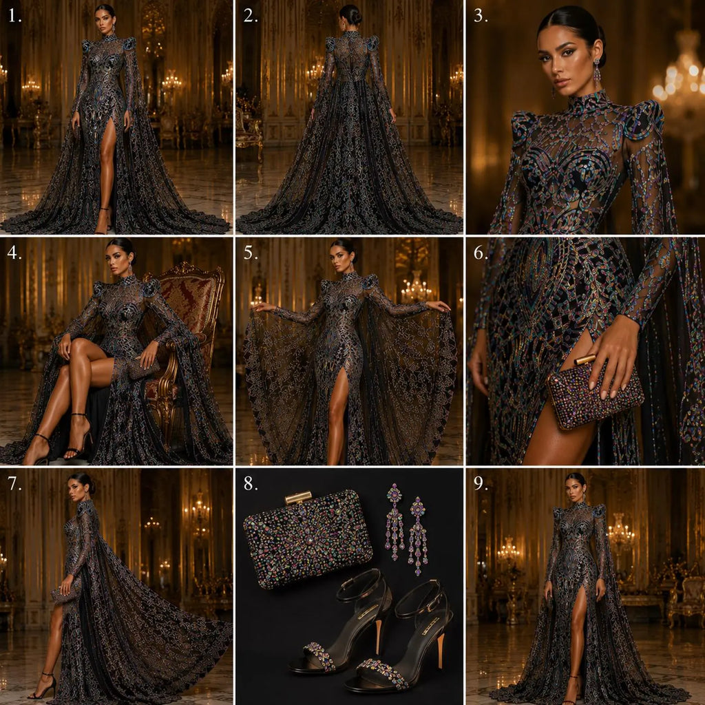 Rainbow Black - Marvelous Mermaid Luxury Shiny Sequin 4-Way Stretch Mesh Fabric – Prom & Evening Dress Material By The Yard.