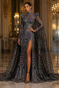 Rainbow Black - Marvelous Mermaid Luxury Shiny Sequin 4-Way Stretch Mesh Fabric – Prom & Evening Dress Material By The Yard.