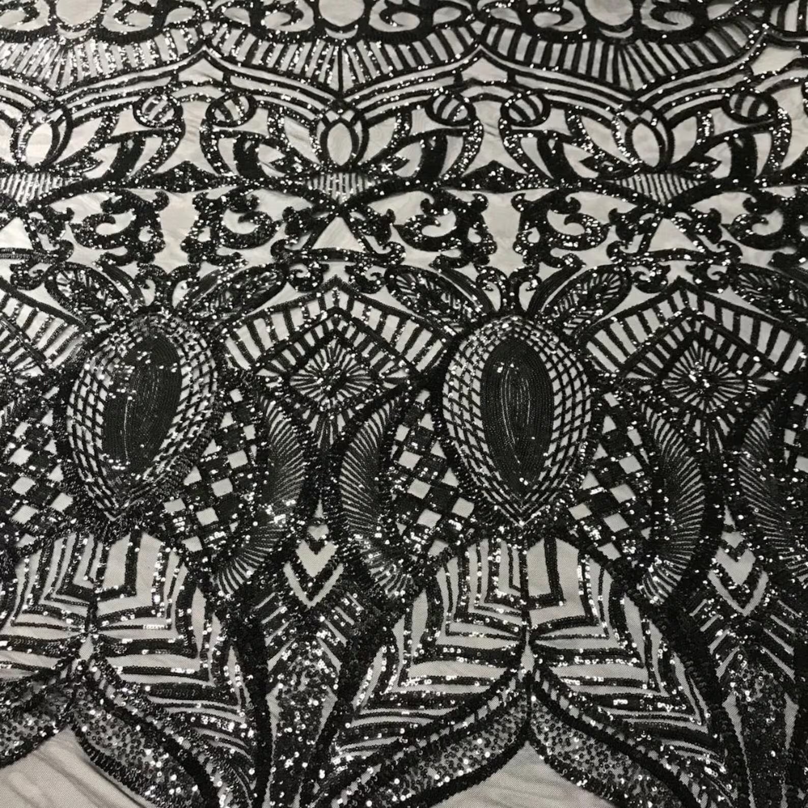 Black - Marvelous Mermaid Luxury Shiny Sequin 4-Way Stretch Mesh Fabric – Prom & Evening Dress Material By The Yard.