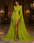 Neon Green - Marvelous Mermaid Luxury Shiny Sequin 4-Way Stretch Mesh Fabric – Prom & Evening Dress Material By The Yard.
