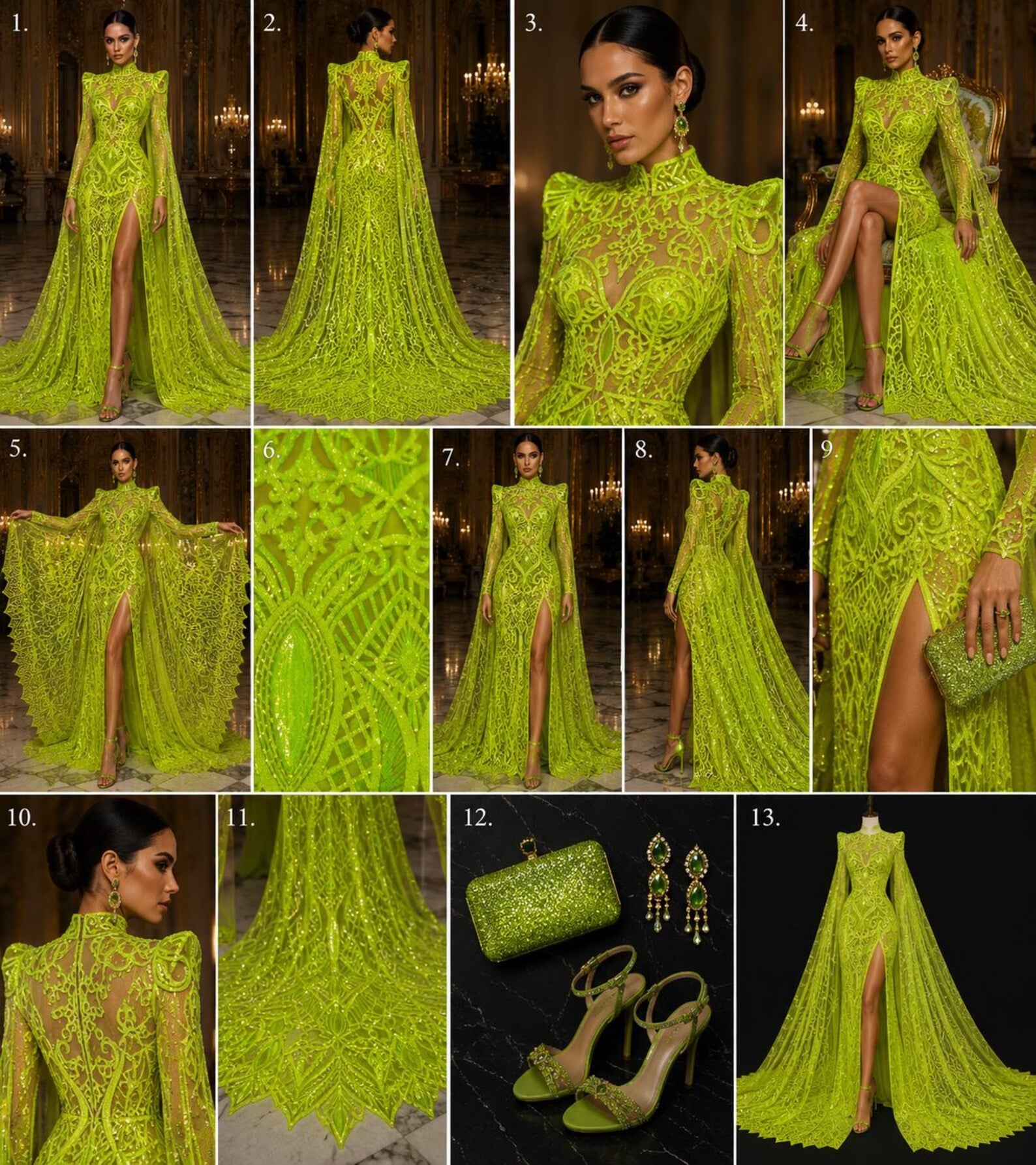 Neon Green - Marvelous Mermaid Luxury Shiny Sequin 4-Way Stretch Mesh Fabric – Prom & Evening Dress Material By The Yard.