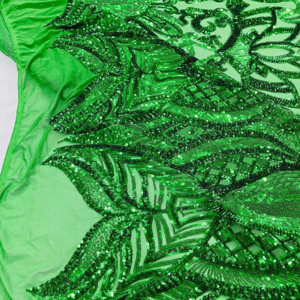 Green - Marvelous Mermaid Luxury Shiny Sequin 4-Way Stretch Mesh Fabric – Prom & Evening Dress Material By The Yard.
