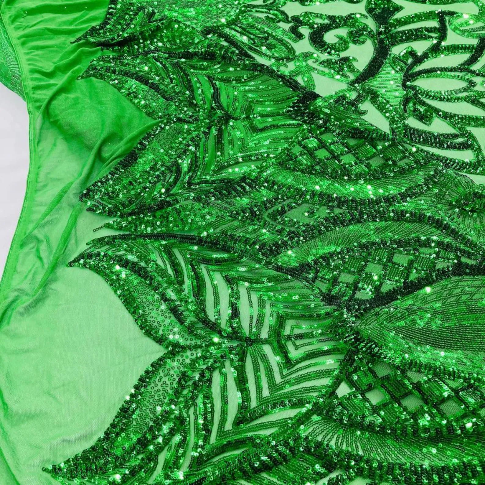 Green - Marvelous Mermaid Luxury Shiny Sequin 4-Way Stretch Mesh Fabric – Prom & Evening Dress Material By The Yard.