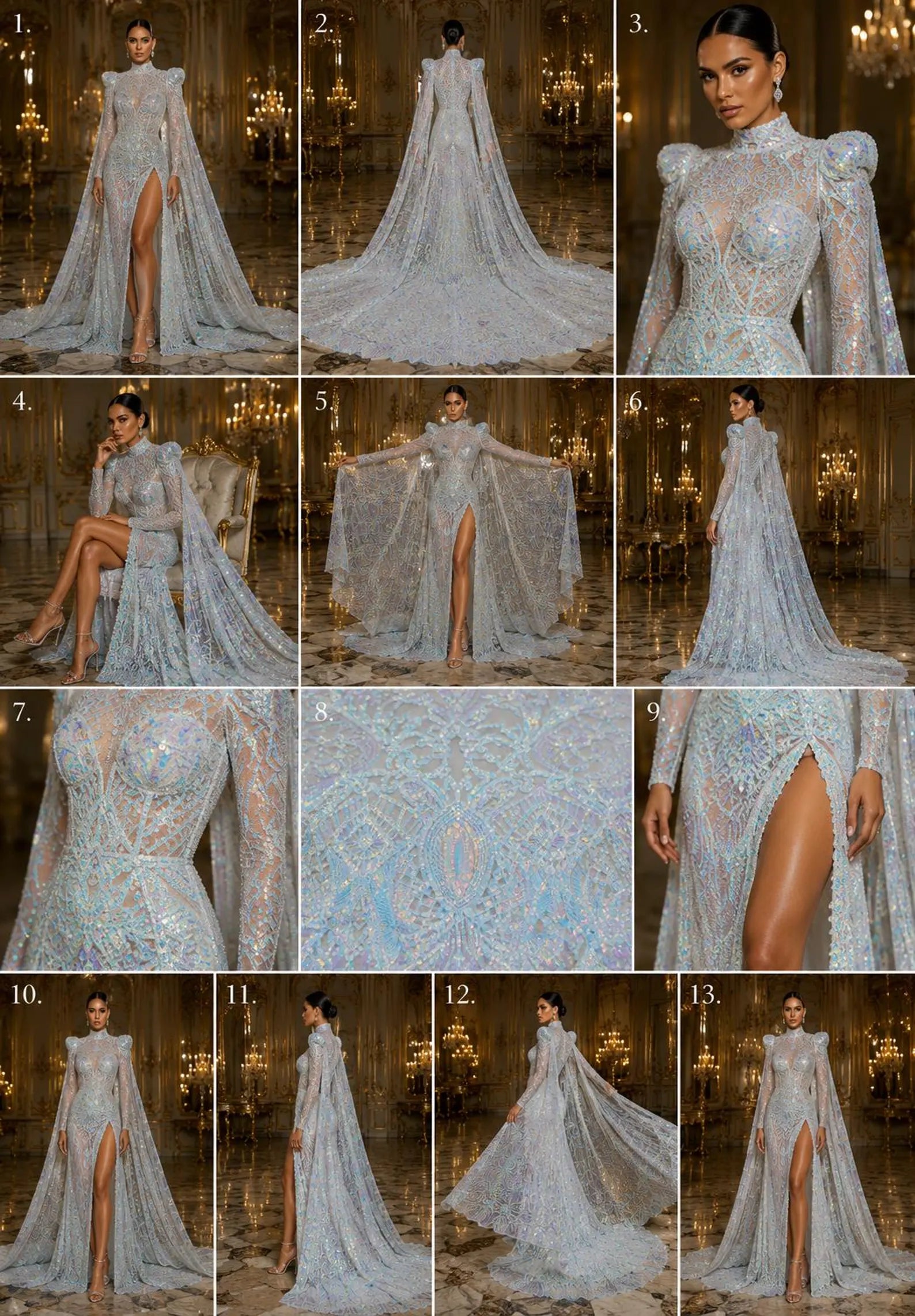 Aqua White - Marvelous Mermaid Luxury Shiny Sequin 4-Way Stretch Mesh Fabric – Prom & Evening Dress Material By The Yard.