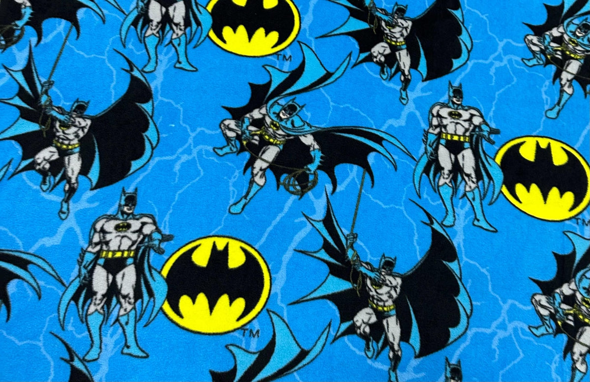Batman Fleece Fabric by the Yard, 58” Wide, 100% Polyester, Blue Superhero Fabric, Batman Logo Fleece for Blankets, Sewing & Crafts