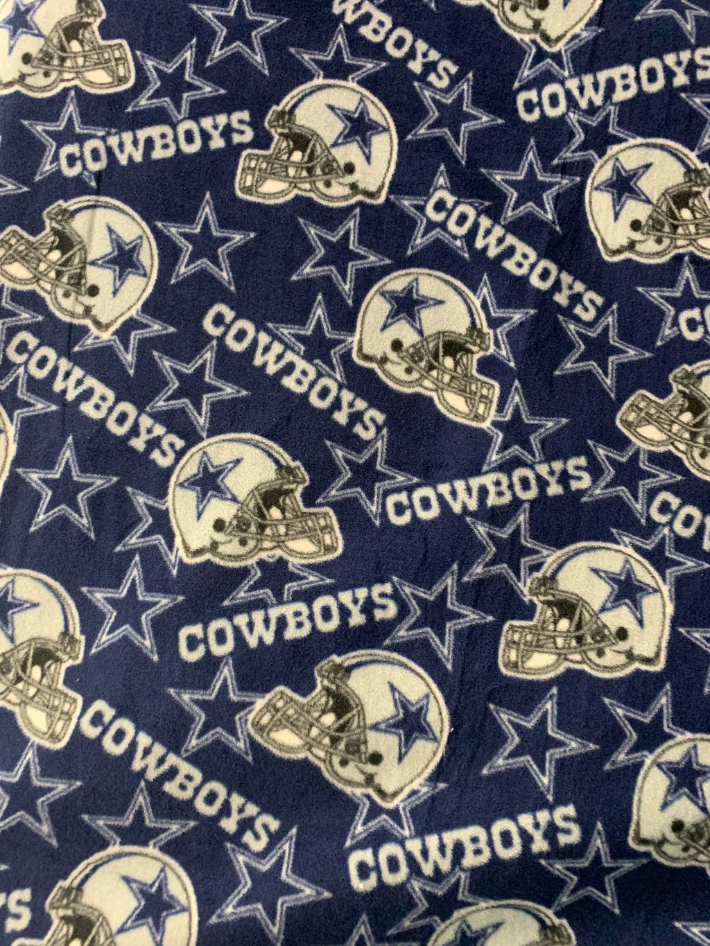Dallas Cowboys Fleece Fabric by the Yard – (Helmet Toss, Star Print, Checkerboard, Allover Script, Plaid) – NFL Football
