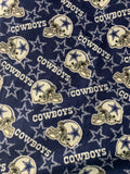 Dallas Cowboys Fleece Fabric by the Yard – (Helmet Toss, Star Print, Checkerboard, Allover Script, Plaid) – NFL Football