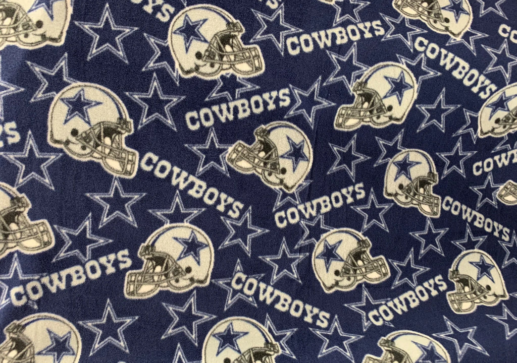 Dallas Cowboys Fleece Fabric by the Yard – (Helmet Toss, Star Print, Checkerboard, Allover Script, Plaid) – NFL Football
