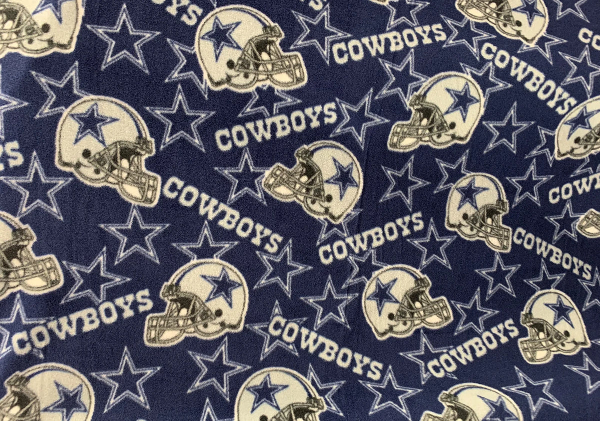 Dallas Cowboys Fleece Fabric by the Yard – (Helmet Toss, Star Print, Checkerboard, Allover Script, Plaid) – NFL Football