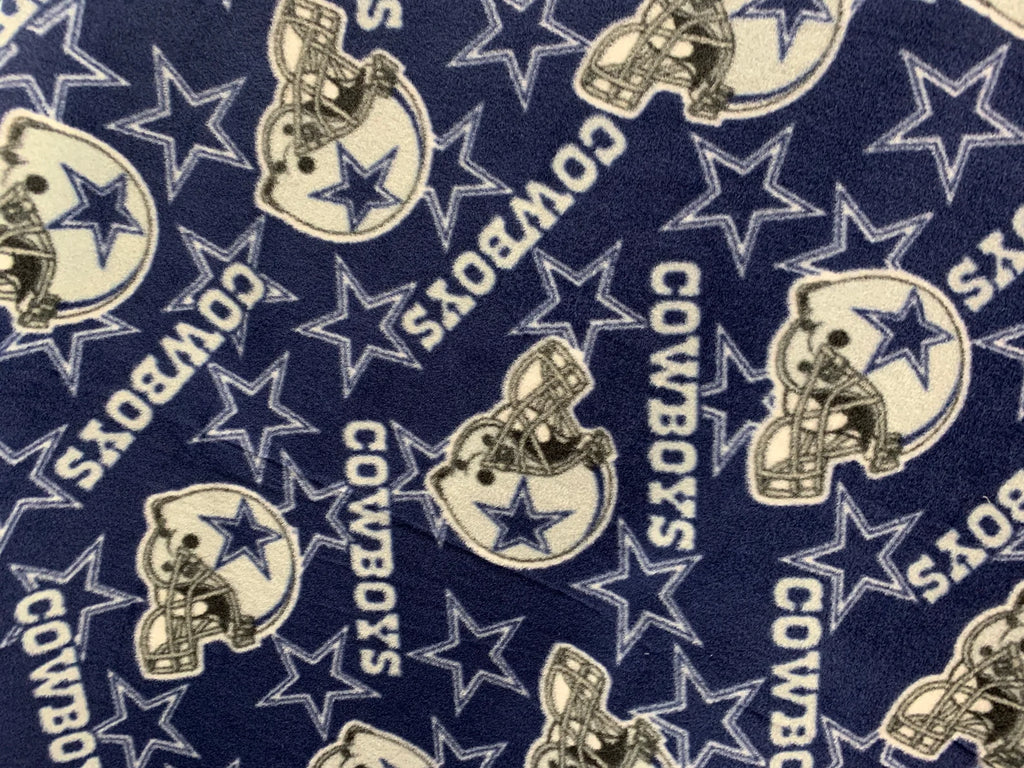Dallas Cowboys Fleece Fabric by the Yard – (Helmet Toss, Star Print, Checkerboard, Allover Script, Plaid) – NFL Football
