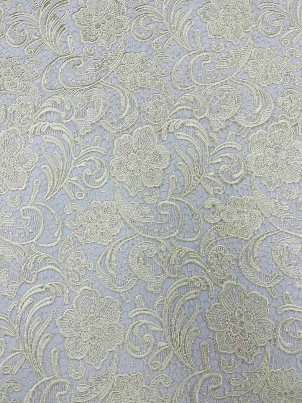 Floral Guipure Lace Fabric - IVORY - Bridal Wedding Dress Lace a Mesh Fabric for Prom Dress. Sold By The Yard