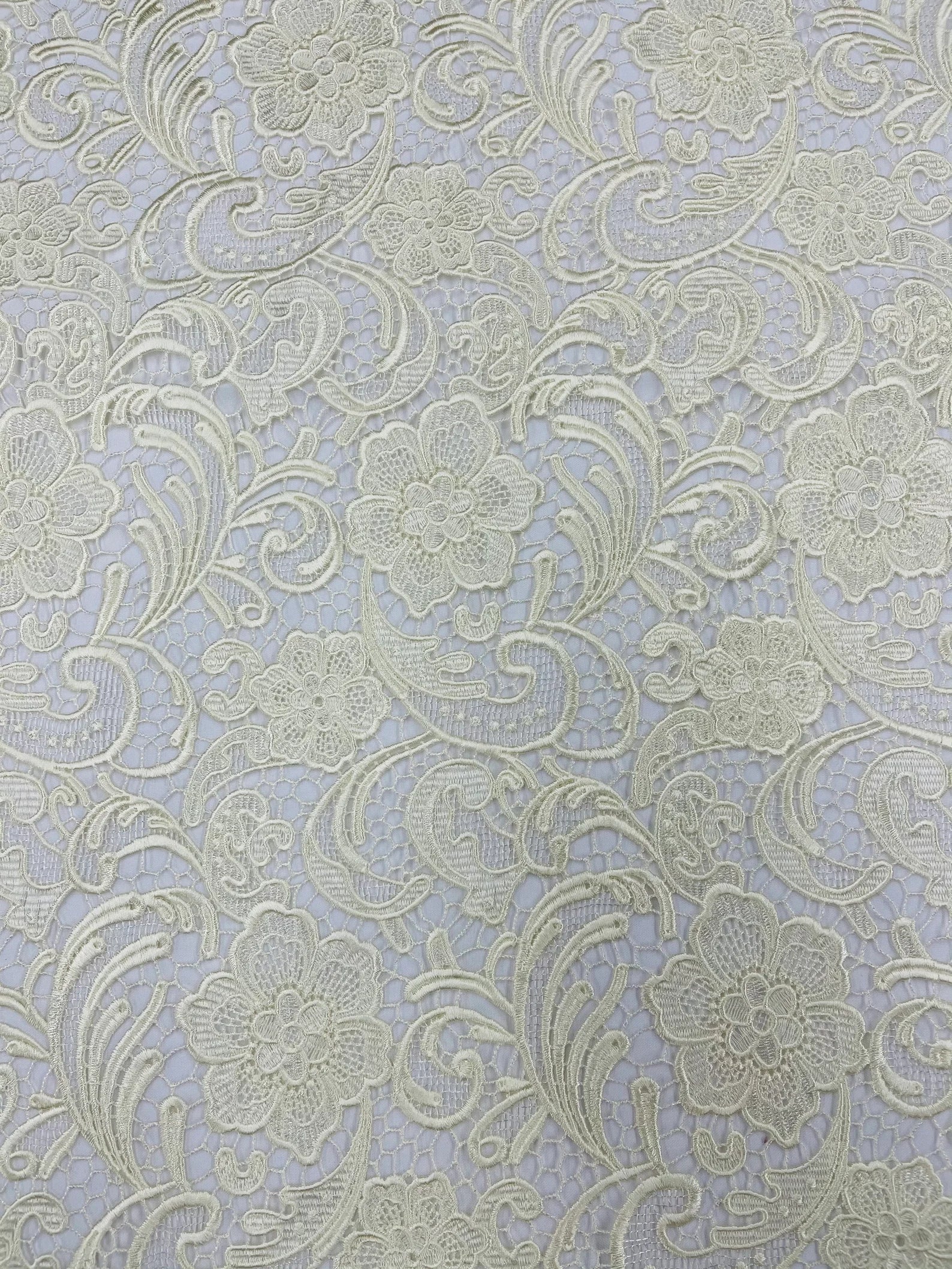 Floral Guipure Lace Fabric - IVORY - Bridal Wedding Dress Lace a Mesh Fabric for Prom Dress. Sold By The Yard
