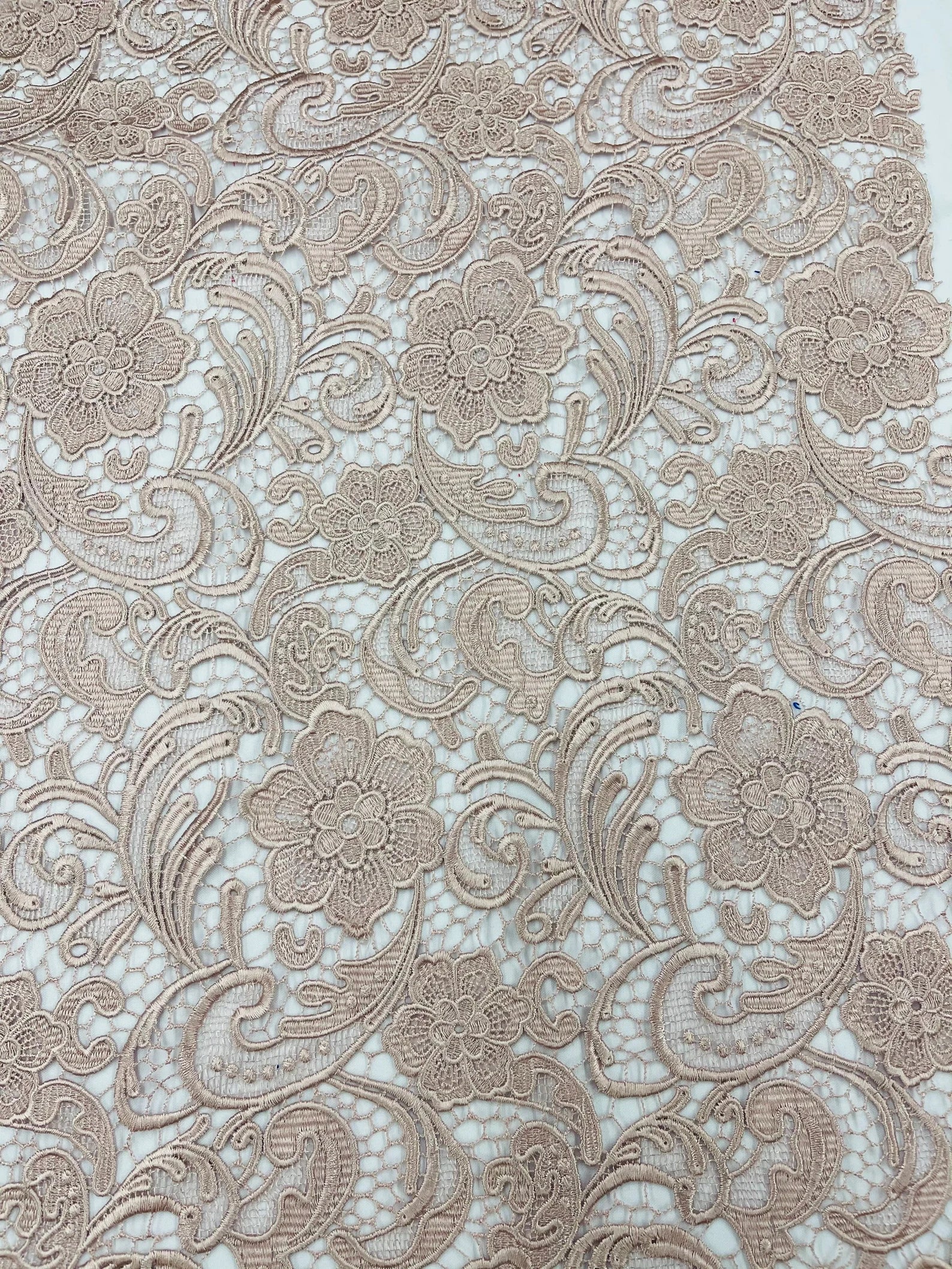 Floral Guipure Lace Fabric - BLUSH - Bridal Wedding Dress Lace a Mesh Fabric for Prom Dress. Sold By The Yard