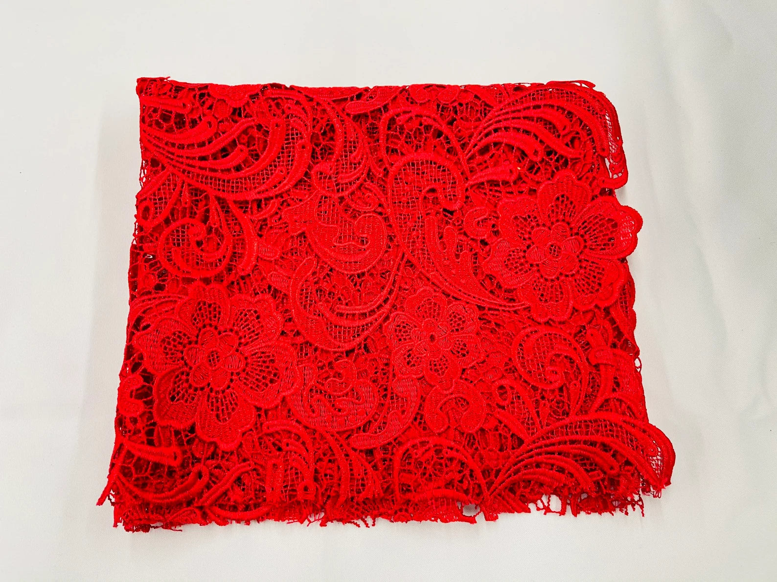Floral Guipure Lace Fabric - RED - Bridal Wedding Dress Lace a Mesh Fabric for Prom Dress. Sold By The Yard