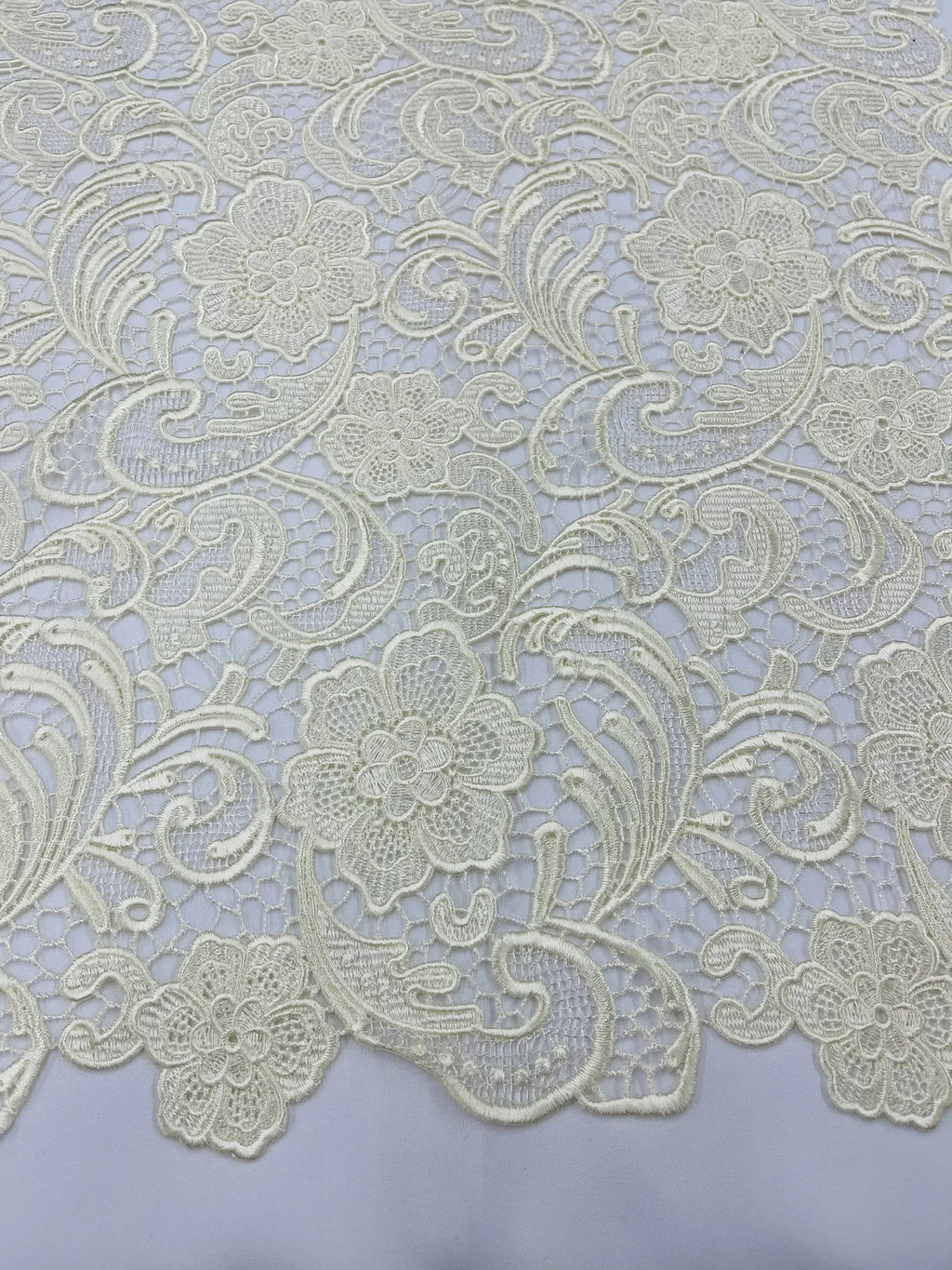 Floral Guipure Lace Fabric - IVORY - Bridal Wedding Dress Lace a Mesh Fabric for Prom Dress. Sold By The Yard