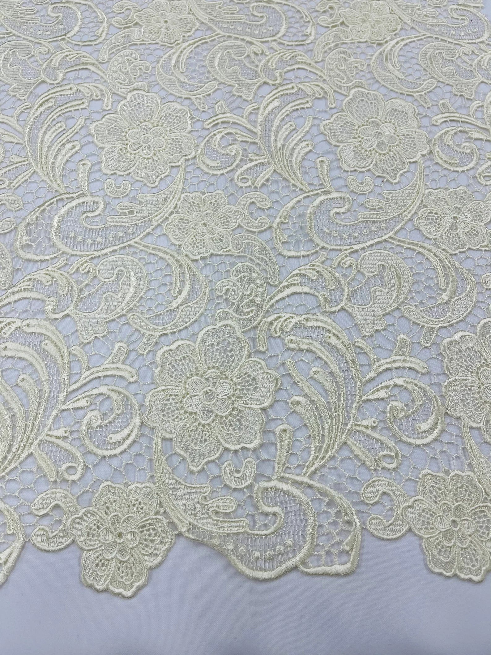 Floral Guipure Lace Fabric - IVORY - Bridal Wedding Dress Lace a Mesh Fabric for Prom Dress. Sold By The Yard