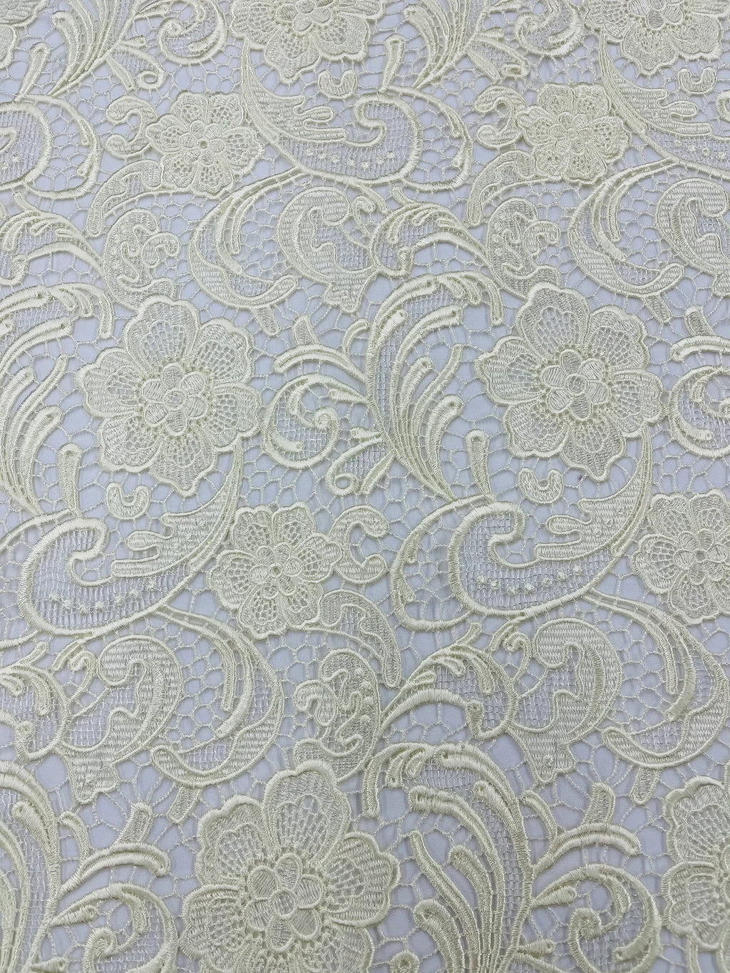 Floral Guipure Lace Fabric - IVORY - Bridal Wedding Dress Lace a Mesh Fabric for Prom Dress. Sold By The Yard