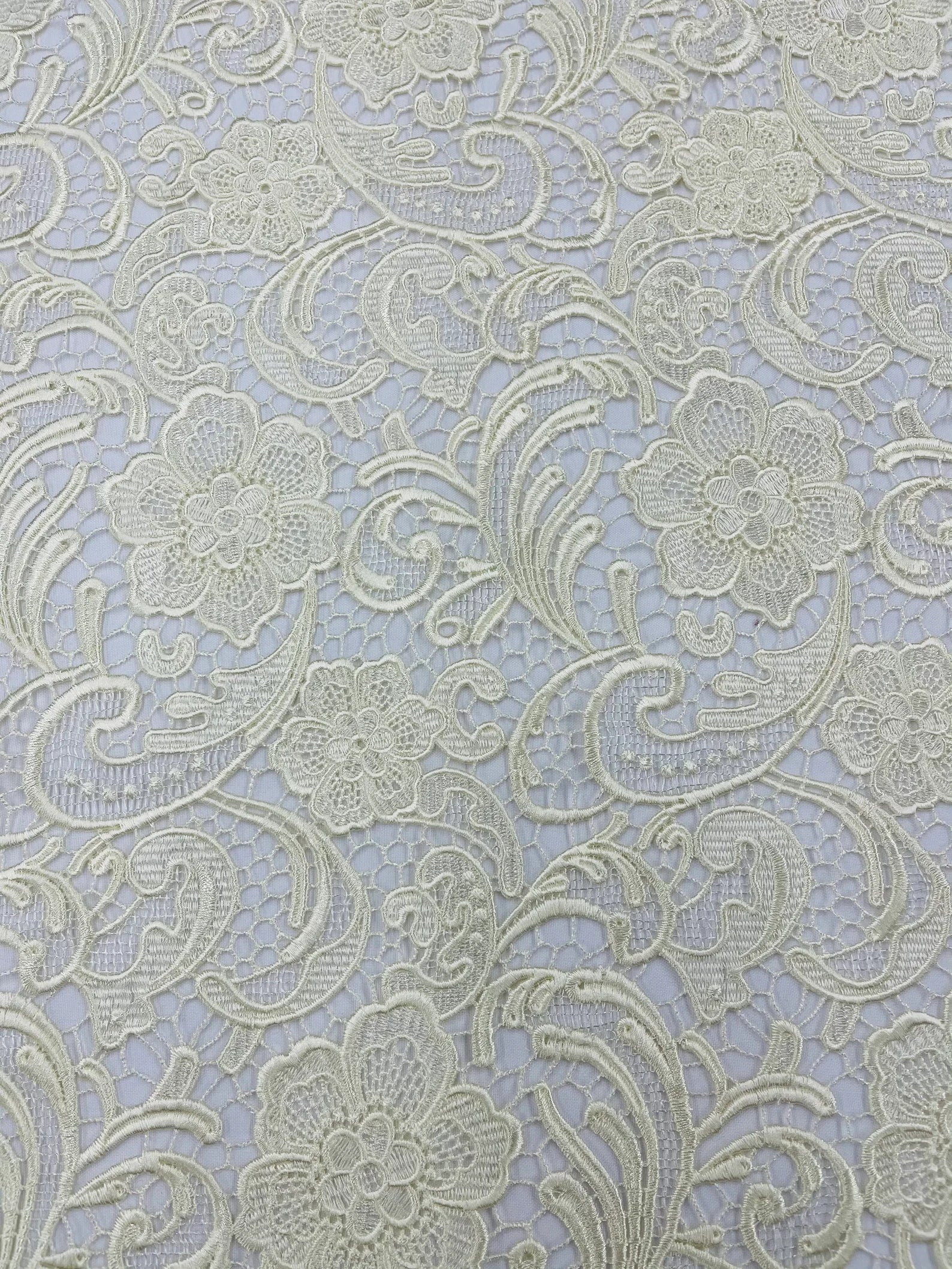 Floral Guipure Lace Fabric - IVORY - Bridal Wedding Dress Lace a Mesh Fabric for Prom Dress. Sold By The Yard