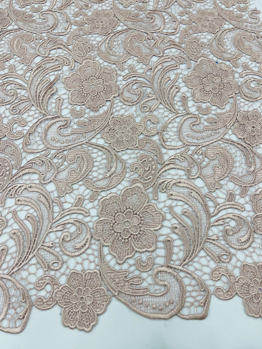 Floral Guipure Lace Fabric - BLUSH - Bridal Wedding Dress Lace a Mesh Fabric for Prom Dress. Sold By The Yard