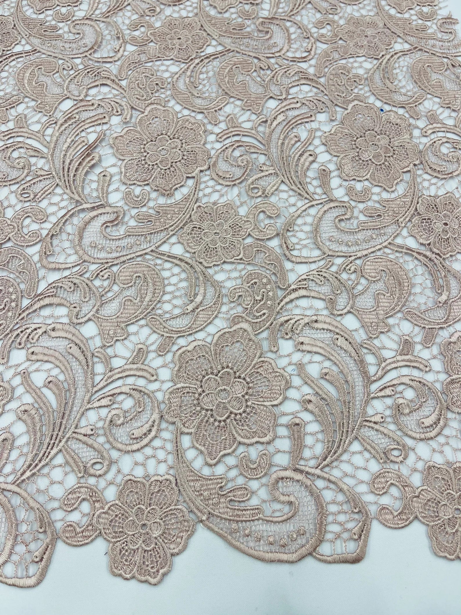 Floral Guipure Lace Fabric - BLUSH - Bridal Wedding Dress Lace a Mesh Fabric for Prom Dress. Sold By The Yard