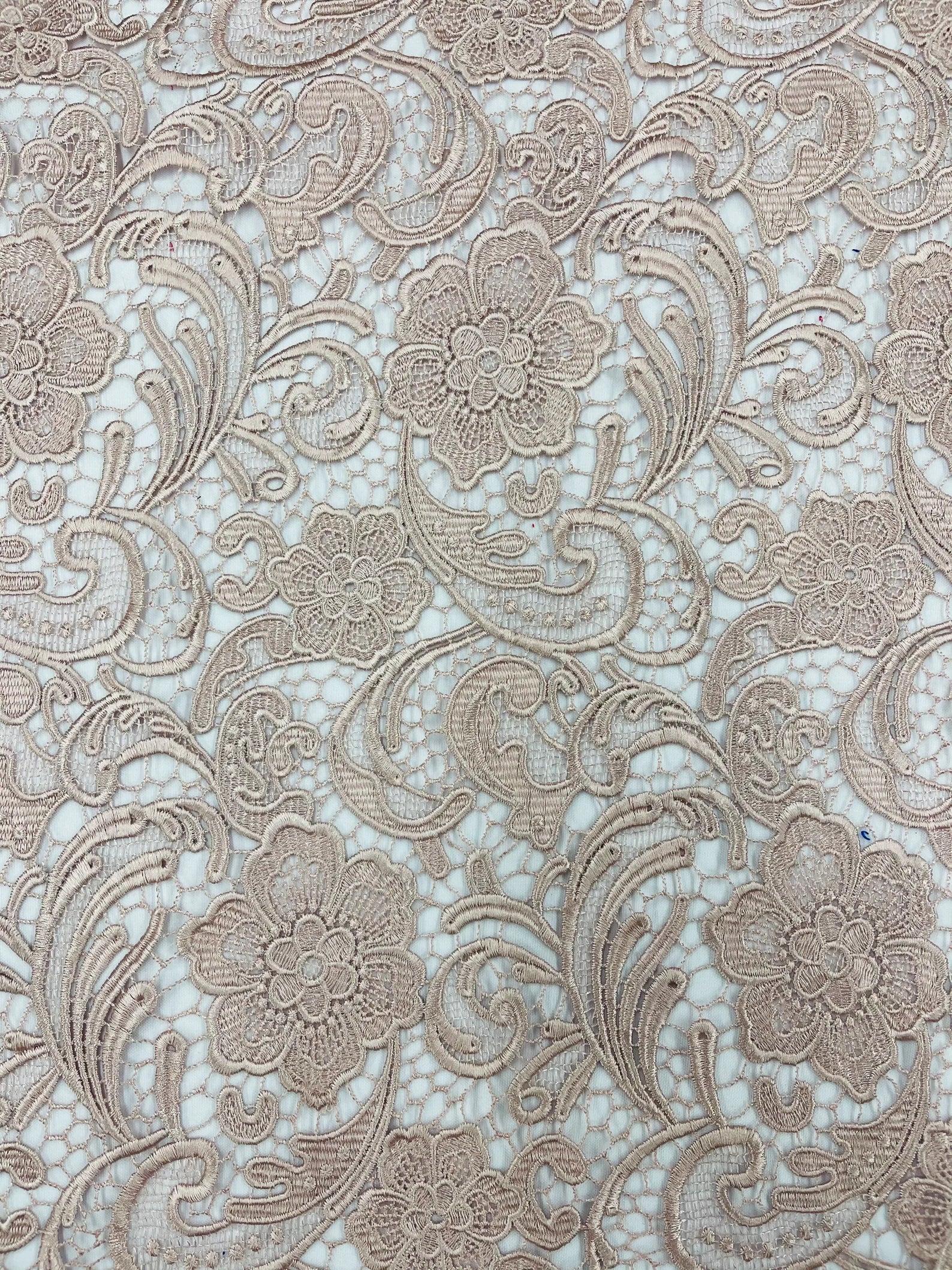 Floral Guipure Lace Fabric - BLUSH - Bridal Wedding Dress Lace a Mesh Fabric for Prom Dress. Sold By The Yard