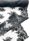 Corded Lace with Embroidery and Sequin on Mesh Fabric By The Yard. Black