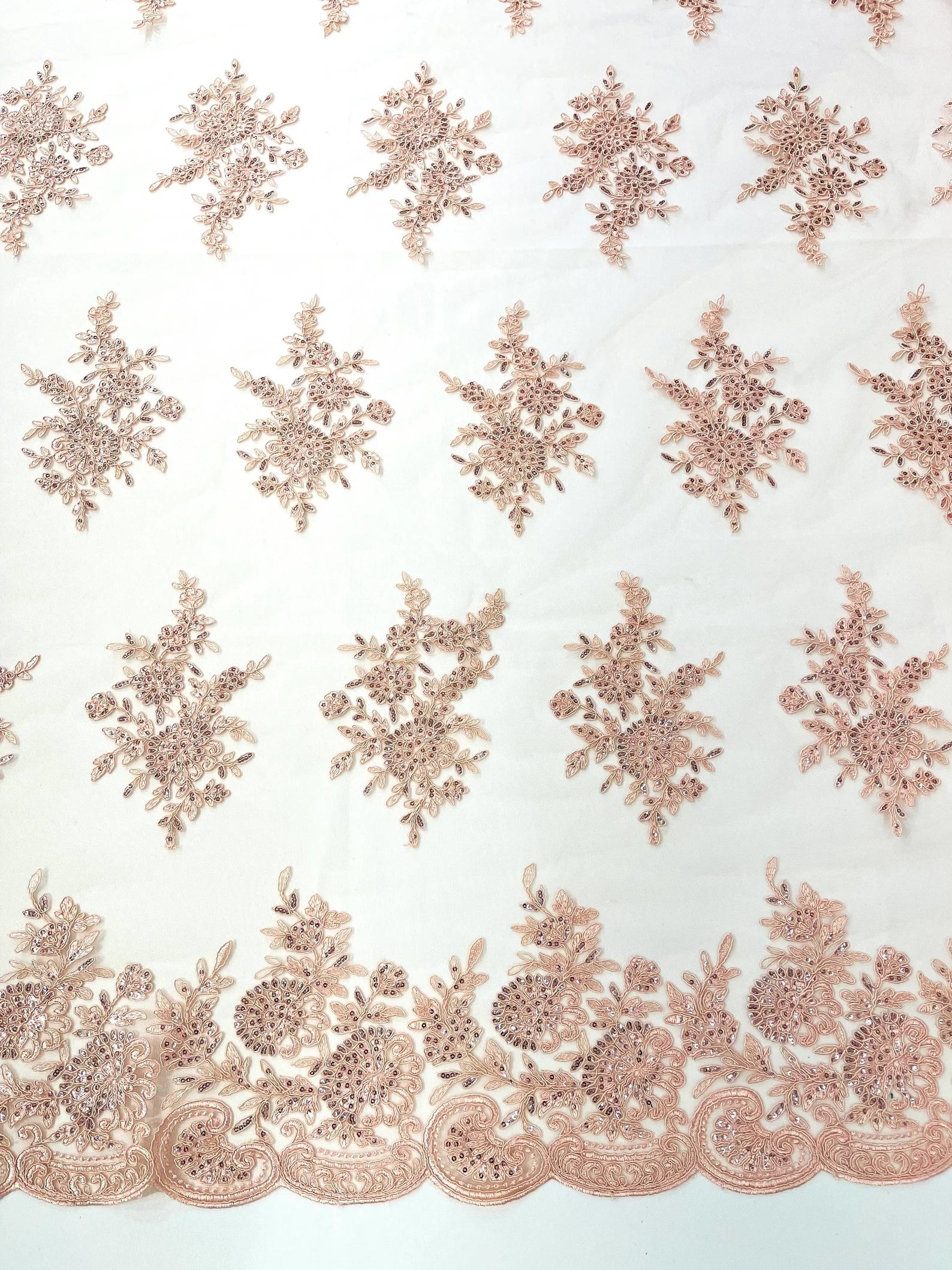 Corded Lace with Embroidery and Sequin on Mesh Fabric By The Yard. Blush Pink