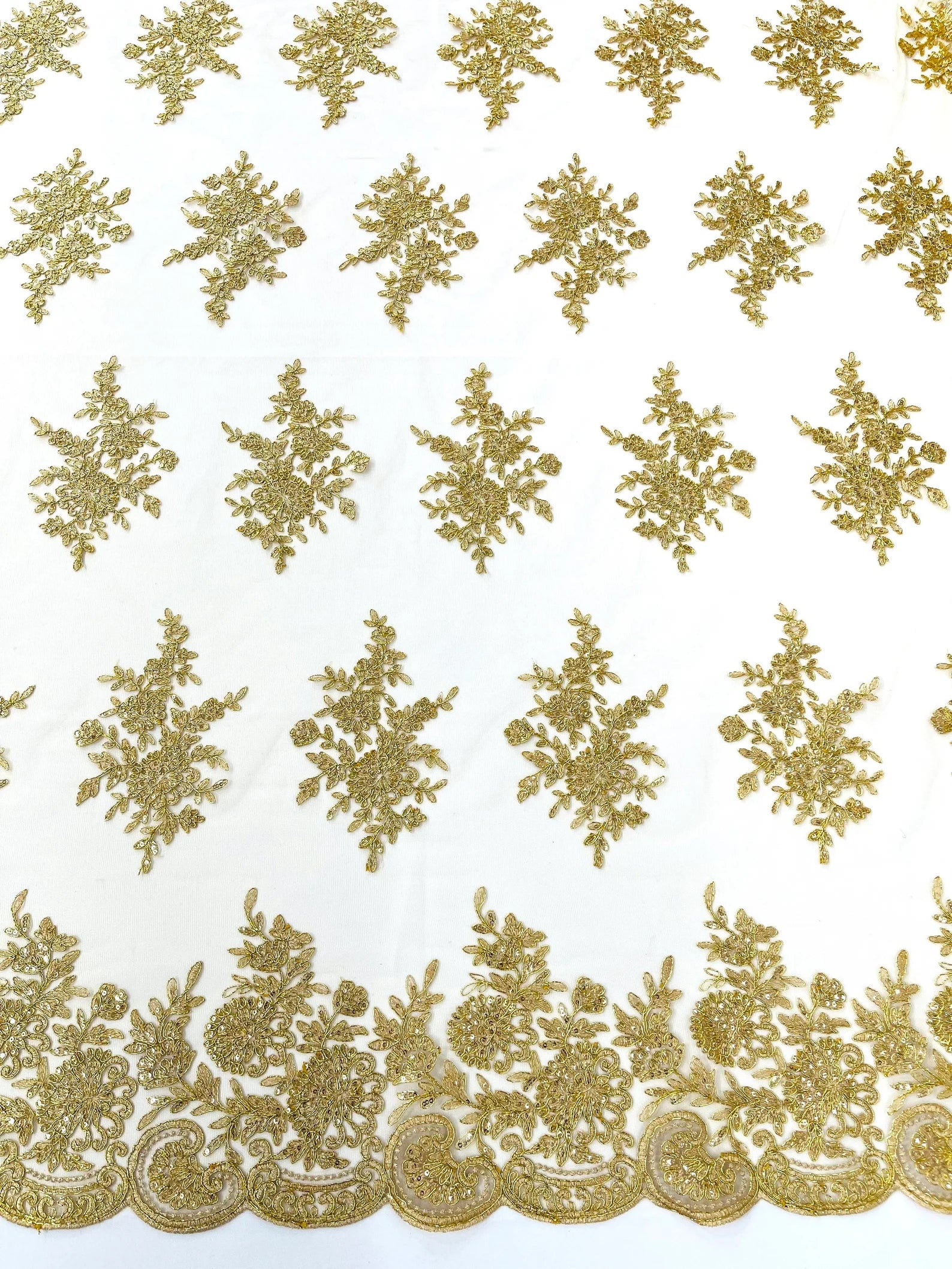 Corded Lace with Embroidery and Sequin on Mesh Fabric By The Yard. Gold