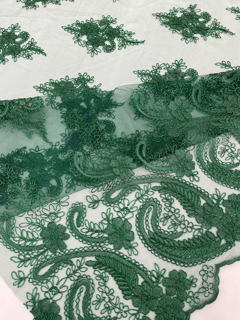 Hunter - Embroidery Damask Design With Sequins On A Mesh Lace Fabric By Yard.