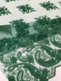 Hunter - Embroidery Damask Design With Sequins On A Mesh Lace Fabric By Yard.