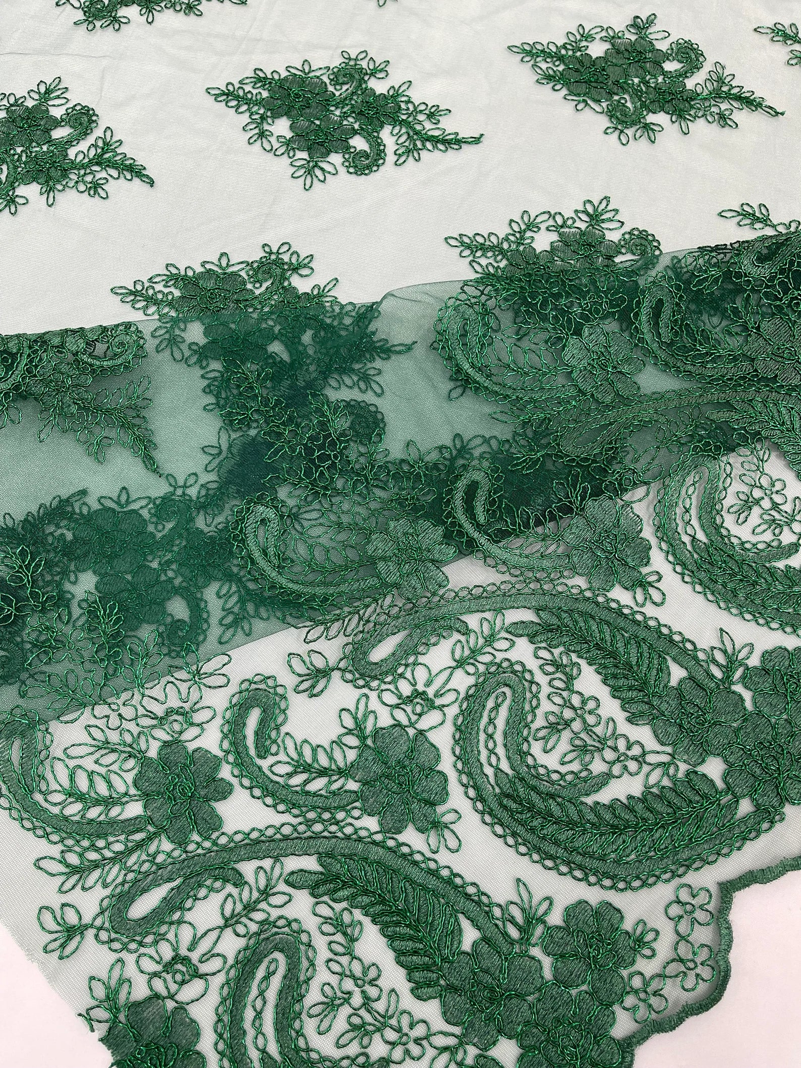 Hunter - Embroidery Damask Design With Sequins On A Mesh Lace Fabric By Yard.