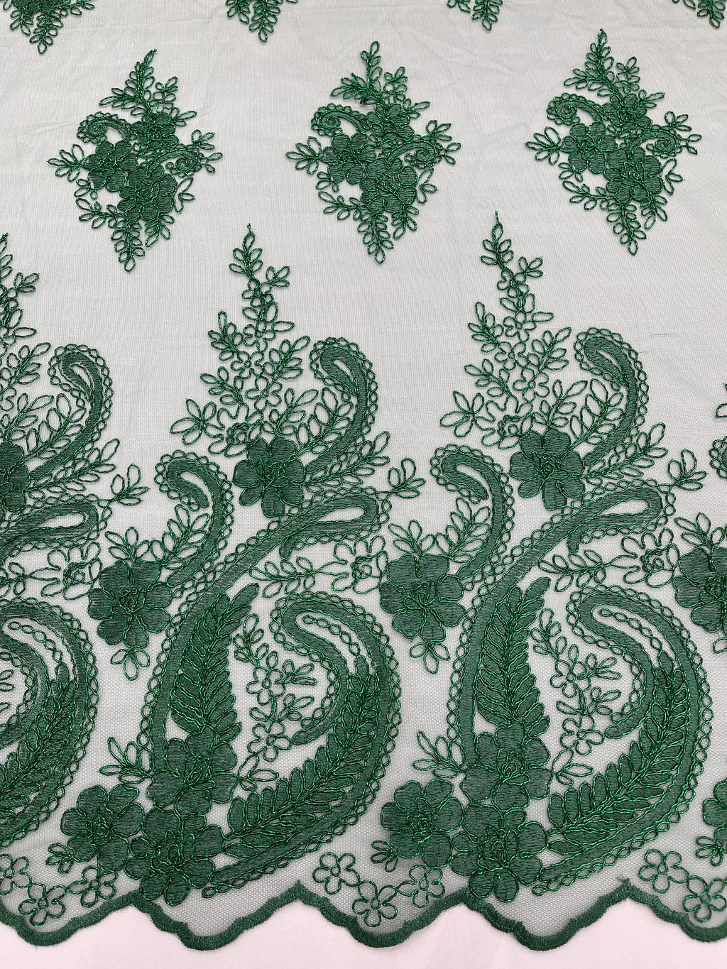 Hunter - Embroidery Damask Design With Sequins On A Mesh Lace Fabric By Yard.