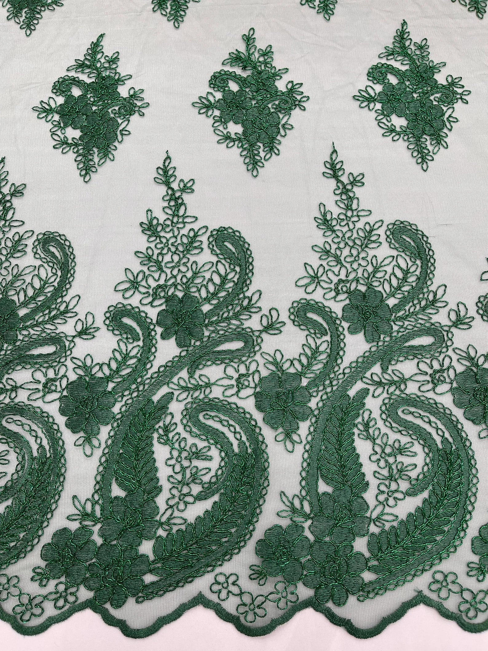 Hunter - Embroidery Damask Design With Sequins On A Mesh Lace Fabric By Yard.