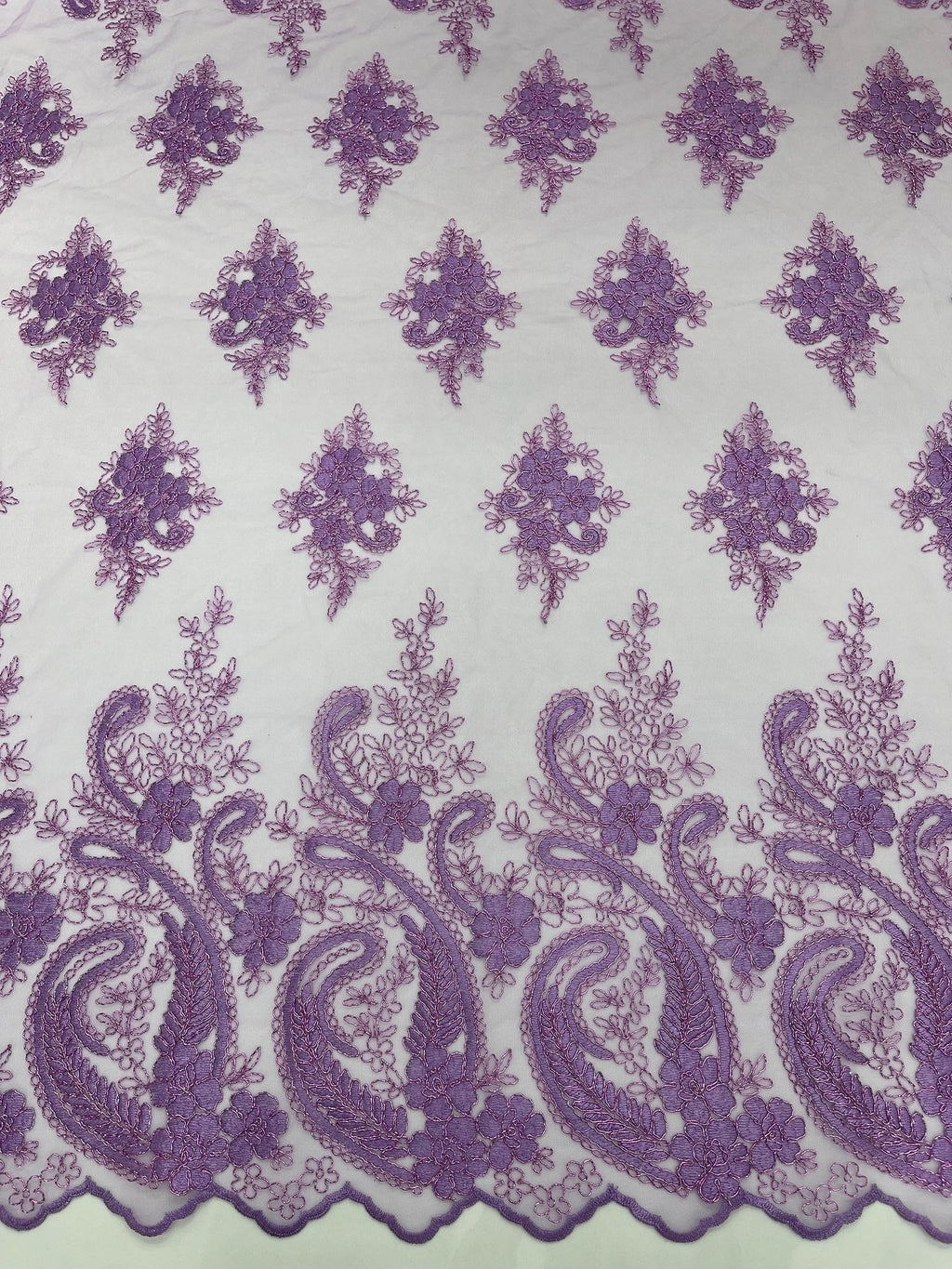 Lavender - Embroidery Damask Design With Sequins On A Mesh Lace Fabric By Yard.