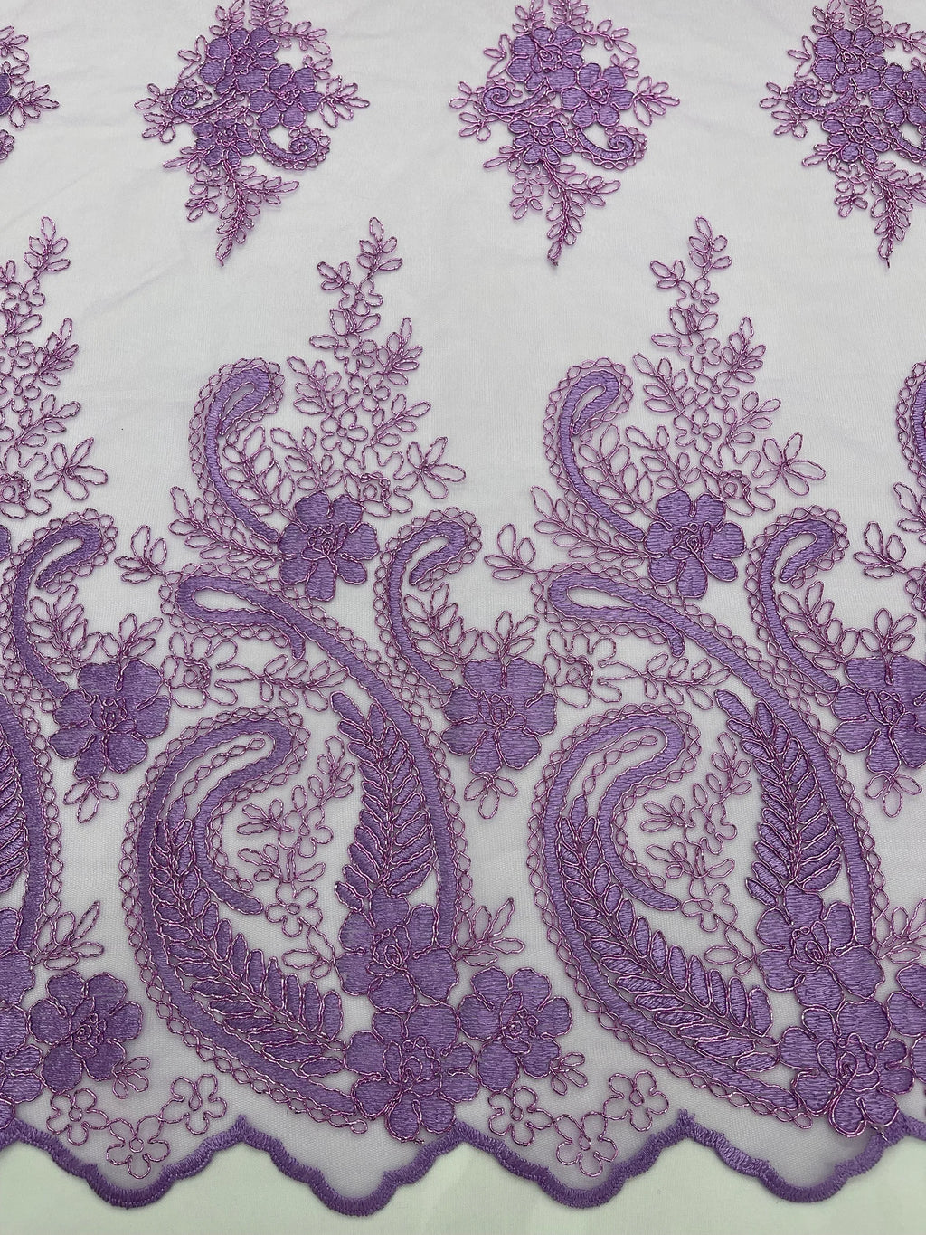 Lavender - Embroidery Damask Design With Sequins On A Mesh Lace Fabric By Yard.