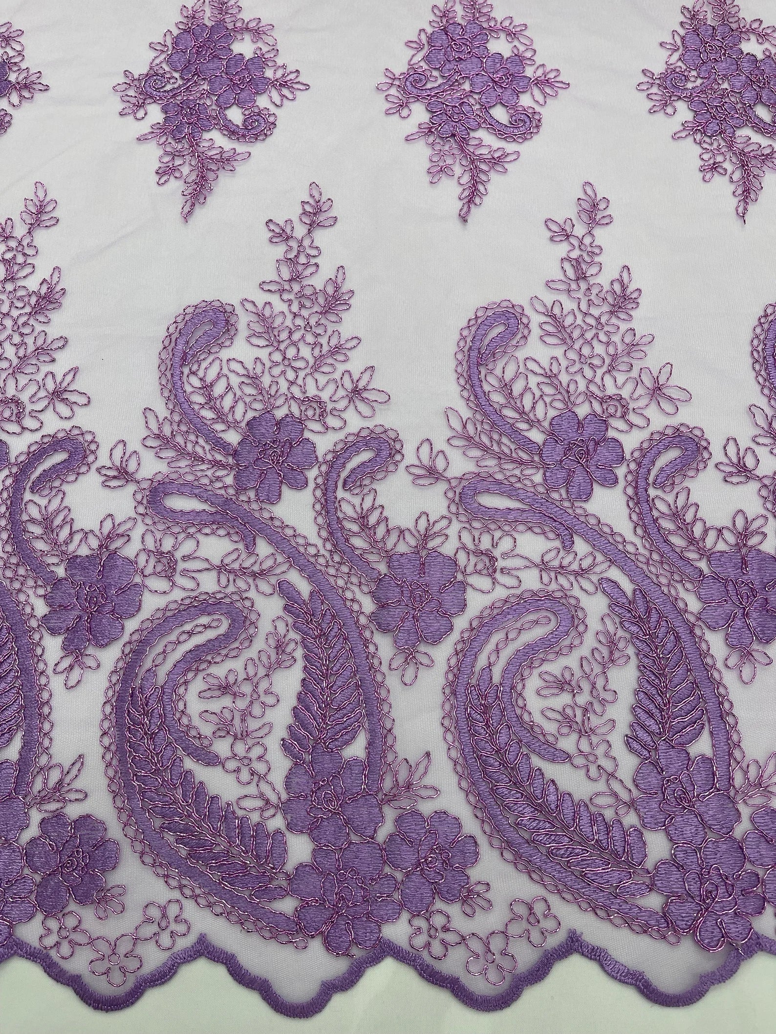 Lavender - Embroidery Damask Design With Sequins On A Mesh Lace Fabric By Yard.